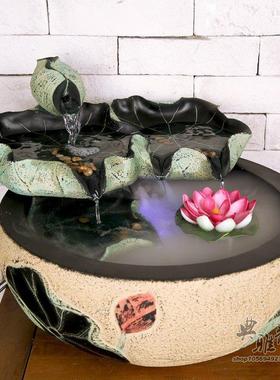 办公室商铺装饰假山流水景家居树脂工艺摆件设风水泉梦里荷香喷泉