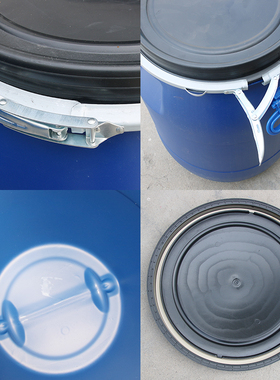 法兰桶塑料铁箍桶加厚圆桶蓝色带盖水桶化工桶密封闭口涂料直身桶