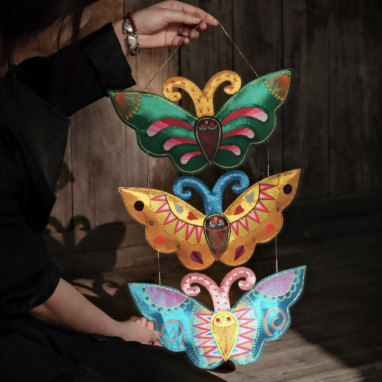 Hand-made embroidered pendants butterfly home hanging string decoration