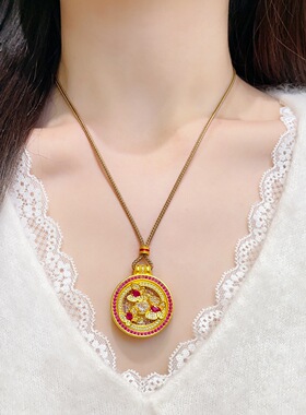 金店同款越南沙金红钻蝴蝶宝相花吊坠项链可转动罗盘毛衣链送女友