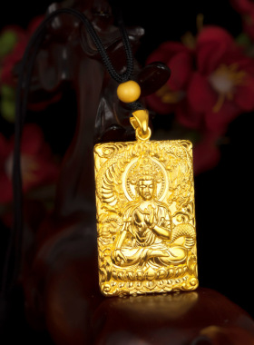 5D矿金项链越南沙金男款观音大吊坠精工御龙吊牌项饰货源