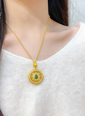 新中式沙金点钻花丝平安扣葫芦罗盘吊坠项链可旋转镂空挂坠国风女