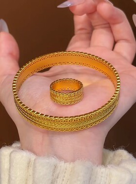 金店款古法越南沙金不掉色花丝腰缠万贯铜钱麦穗戒指手镯吊坠复古