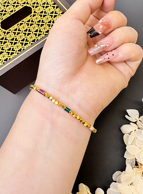 越南沙金方糖手链小众设计感珐琅彩色串珠筒倒角方粒气质饰品手饰