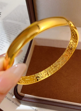 金店同款越南沙金不掉色光面吉言泥鳅背手镯亮面素圈开口防金镯子