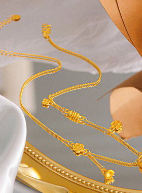 沙金高保色黄金色繁花四叶草流苏平安锁包项链百搭硕果累累套链