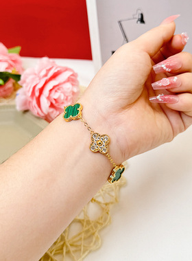 沙金ins风四叶草项链女款小众时尚轻奢设计感手链饰品高级感