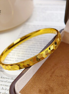 金店同款越南沙金亮面立体福字手镯实心几何图形方块镯子仿真金色