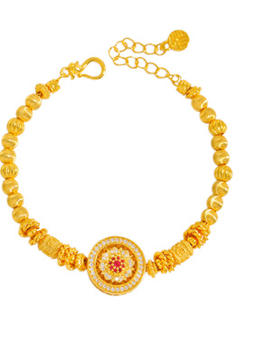 金店同款越南沙金镶钻宝相花罗盘手链可旋转莲花猫眼珠防金手串女