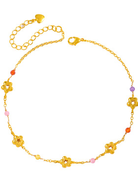 越南沙金999不掉色多巴胺小花脚链时尚小清新桃花足链脚踝链女友