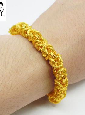 越南沙金古法金男款布纹双龙头手链首饰不掉色高端老板轻奢古法金