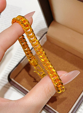 金店款越南沙金999亮面福字马鞭手链M扣老板粗链经典时尚送男朋友