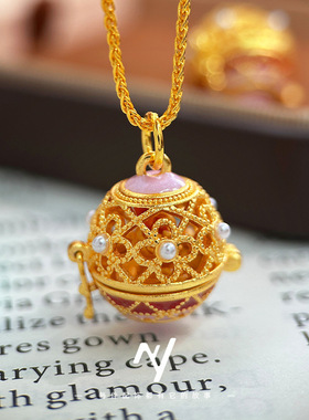 古法越南沙金珐琅彩百灵龙香囊盒吊坠萌趣蛋小萌龙项链仿真挂坠