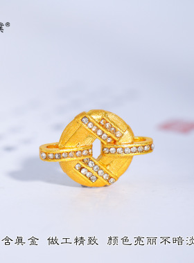 金店同款越南沙金不掉色镶钻平安扣编织甜甜圈手链新中式黄金色女