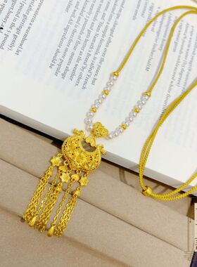 古法越南沙金珍珠繁花似锦百合花流苏项链设计手工款项链仿真金色