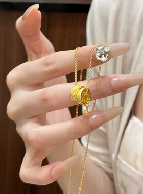 越南沙金万相系列宝相花老钱风素金色吊坠项链防黄金色沙金项链