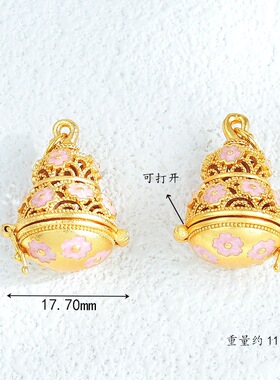 沙金镂空香囊吊坠项链珐琅粉葫芦莲花吊坠可打开旋转莲花葫芦项链