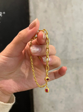 金店同款沙金方糖AB手链高级感设计复古时尚气质显白红心点点女款