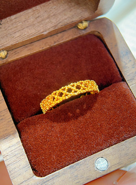 金店同款沙金镂空蕾丝戒指花丝满天星食指素圈指环小众送女友礼物