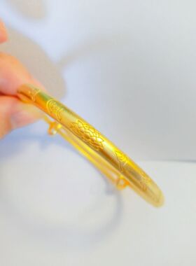 古法传承莲花六字真言手镯越南沙金推拉手环女款复古手饰镯子轻奢