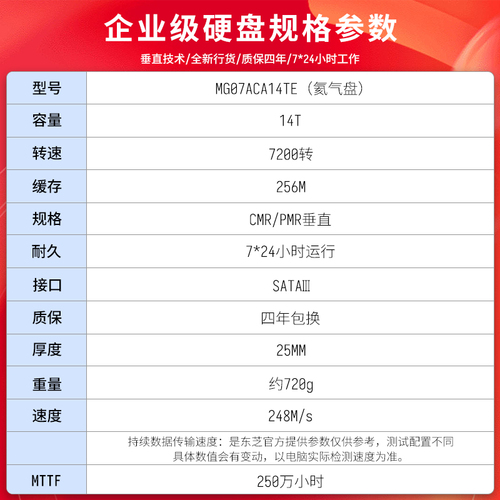 领券1399东芝企业级硬盘14tmg07aca14te7200垂直cmr机械硬盘