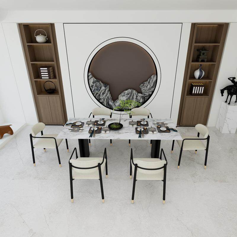 轻奢大理石餐桌长方形新中式实木餐桌椅组合家用饭桌岩板现代简约,淘宝优惠券,粉丝福利购,淘宝优惠卷