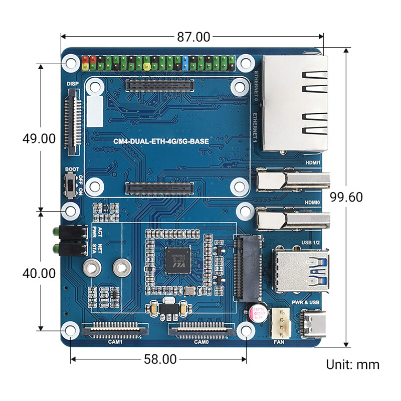 树莓派CM4双千兆网口底板核心板计算模块5G/4G/USB物联网扩展板-图2