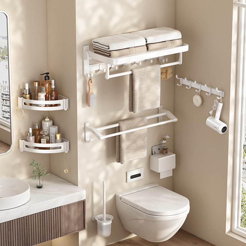 白色毛巾架免打孔卫生间浴室置物架壁挂式厕所浴巾架卫浴挂件套装,淘宝优惠券,粉丝福利购,淘宝优惠卷