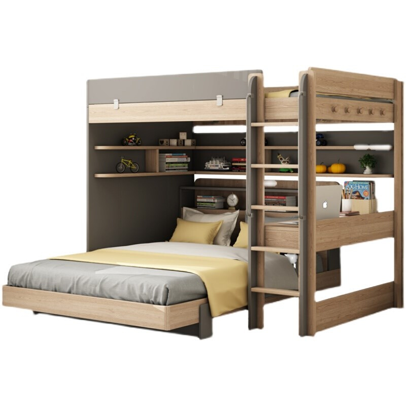 儿童床北欧高低床双层上下床多功能组合床交错位型式书桌床一体式 - 图1