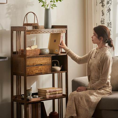 新中式实木博古架茶壶架茶边置物架小型茶叶柜子茶具收纳层架 - 图1