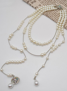 小众设计感破碎珍珠项链赫本复古气质法式高级感层次叠戴毛衣链女