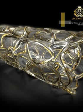 欧式创意现代客厅鲜花装饰摆件描金水晶家用玻璃插花水培透明花瓶