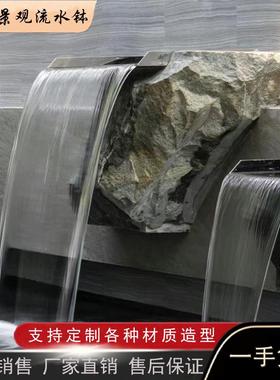 石雕水钵日式园林流水中国黑水钵庭院流水池花园户外门海流水摆件