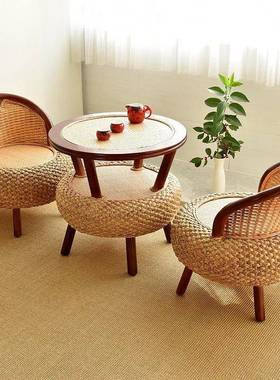 天然真藤条藤编家用喝茶凳子休闲卧室阳台藤椅茶桌椅组合小椅子