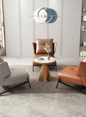 北欧皮艺办公室沙发简约现代小户型商务接待单人三人沙发茶几组合