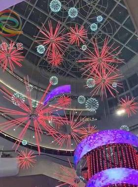 元旦新年春节商场灯光中庭吊饰美陈可编程幻彩烟花灯天井吊挂装饰