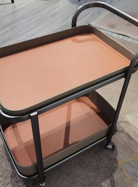 家用移动沙发边几马鞍客厅置物架床头柜带轮小推车皮轻奢角几茶几