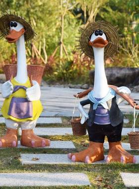 庭院花园卡通动物摆件树脂工艺品田园风仿真鸭子雕塑园林景观装饰