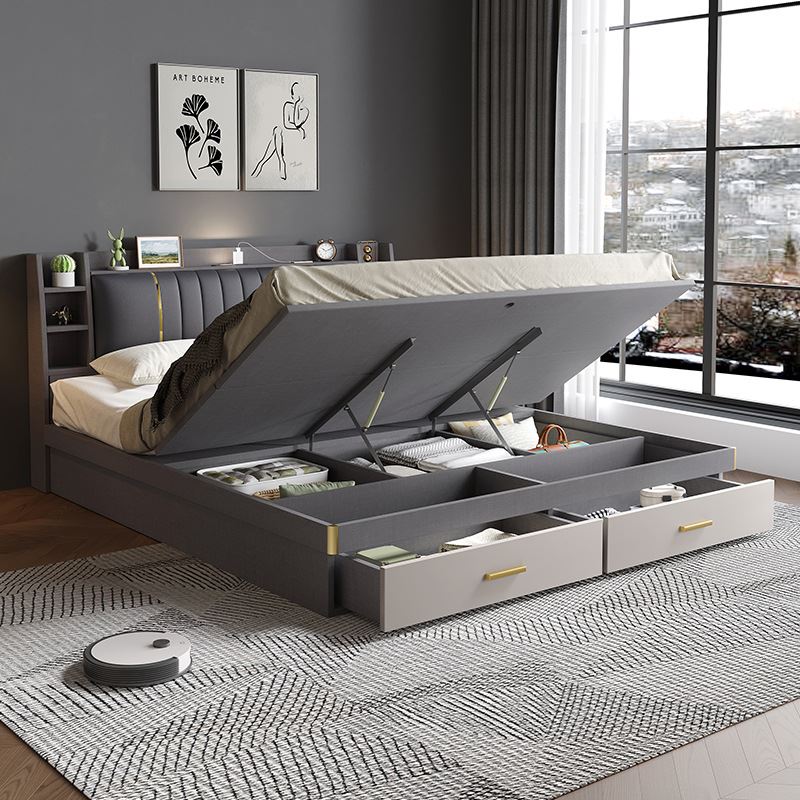 床现代简约储物1.8米主卧高端大气双人床多功能床柜轻奢板式床-图1