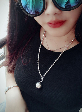 圆珠圆球大吊坠999纯银佛珠毛衣链项链女百搭长款简约2020年新款
