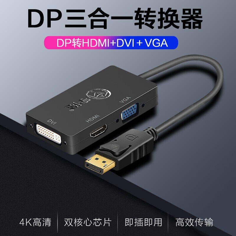 宇途DP转HDMI/VGA/DVI三合一转换器4K高清转接头线电脑连接电视投 - 图0