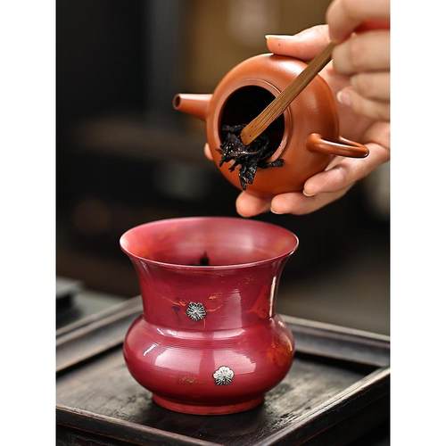 紫铜建水小号茶室家用茶渣缸茶水缸茶具配件手工覆古茶道功夫茶具 - 图1