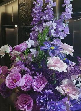 婚庆紫色系路引花婚礼舞台造景装饰展示宴会布置绢花花排仿真花