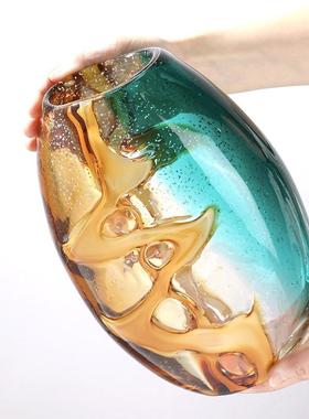 高级感绿色橘水纹轻奢加厚插花器软装摆件花瓶样板房现代装饰品