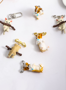 抱树枝的小猫咪树脂胸针衣服配饰日系可爱3D立体公仔挂件女ins潮