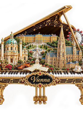 【奥地利维也纳冰箱贴】Vienna金色大厅圣斯蒂芬雕像钢琴造型磁贴