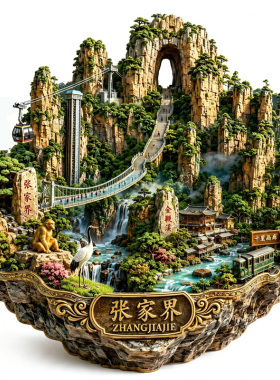 【湖南张家界冰箱贴】天门山（天门洞）金鞭溪十里画廊旅游纪念品