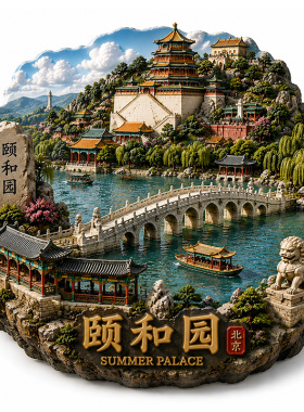 【北京颐和园冰箱贴】十七孔桥昆明湖佛香阁皇家林园文创文旅磁贴