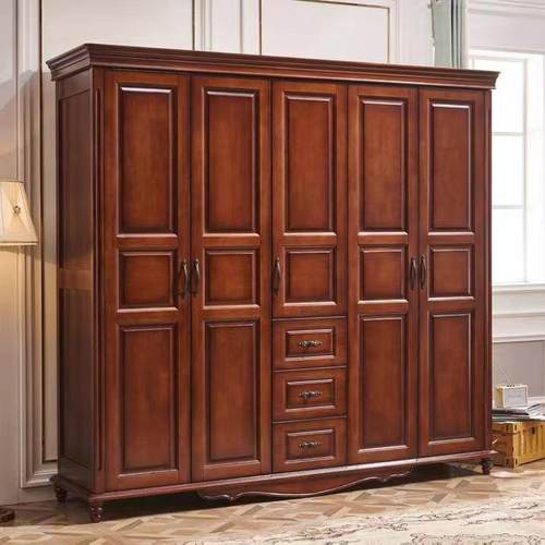 美式全实木大衣柜家用卧室乡村简约复古原木三门四门五门橡木柜子 - 图0
