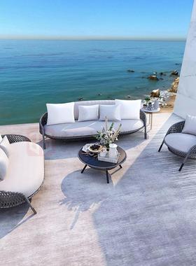 户外休闲藤椅网红藤编沙发组合阳台庭院桌椅室外休息区藤沙发茶几